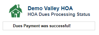 Dues Successful Message in RunHOA