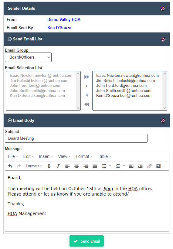 HOA Email Blast by RunHOA