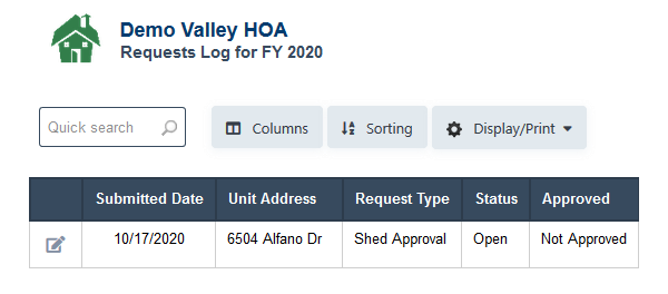 RunHOA HOA Requests Log