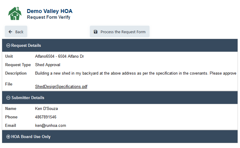 RunHOA HOA Request Form Reviewed