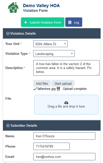 HOA Violations Form