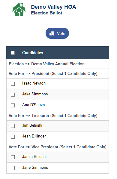 RunHOA HOA Election Ballot