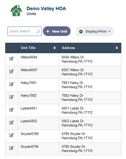 Keeping a list of the HOA Units in RunHOA