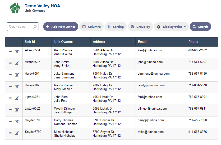 Keeping a list of the HOA Owners in RunHOA