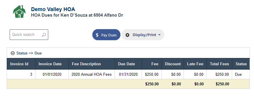 Pay Dues Online in RunHOA