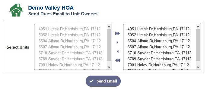 Send Dues Email to Unit Owners in RunHOA