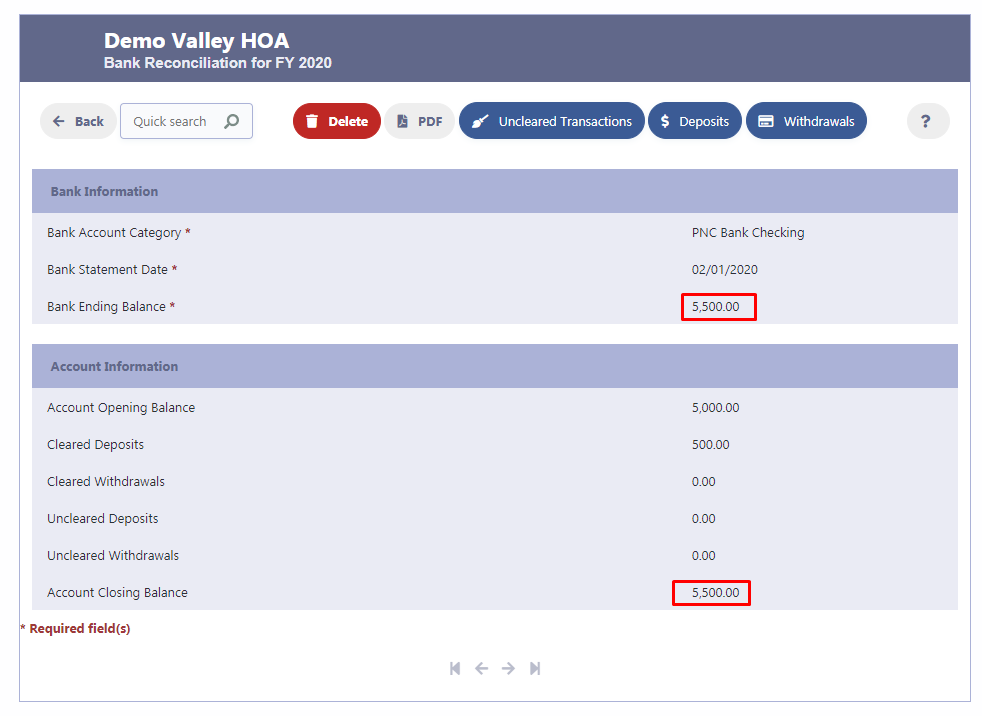 HOA Bank Reconciliation