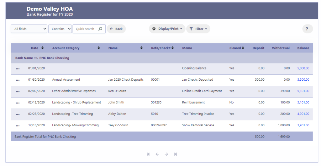 HOA Bank Register