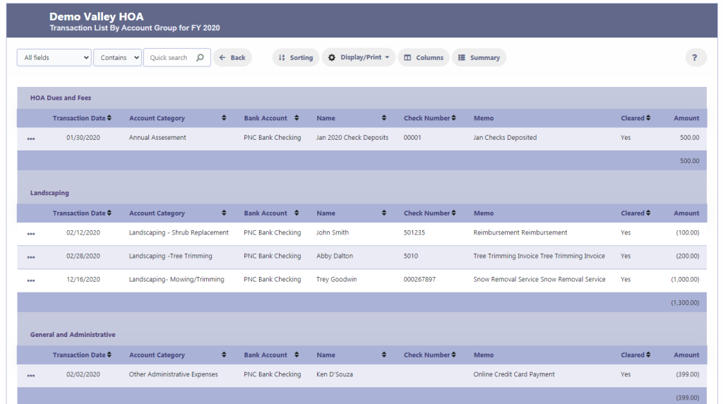 HOA Transaction Reports