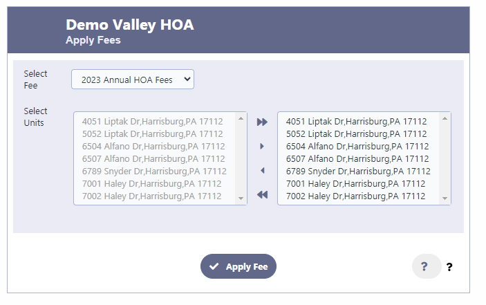 Apply HOA Fees to HOA Units