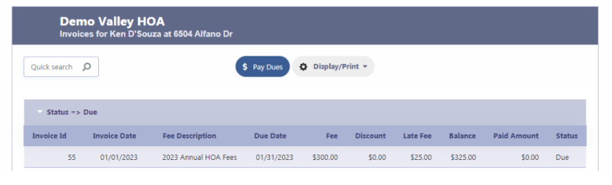 Online HOA Invoices