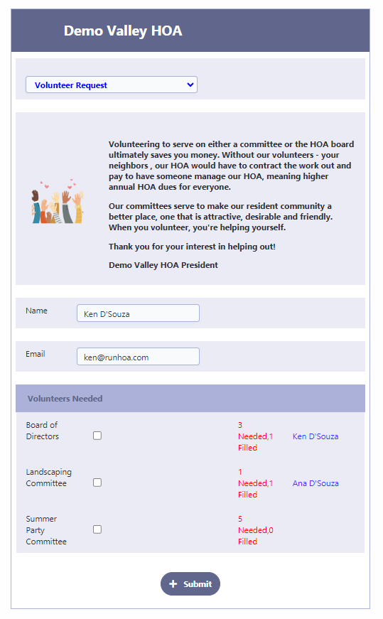 HOA Volunteer Signup
